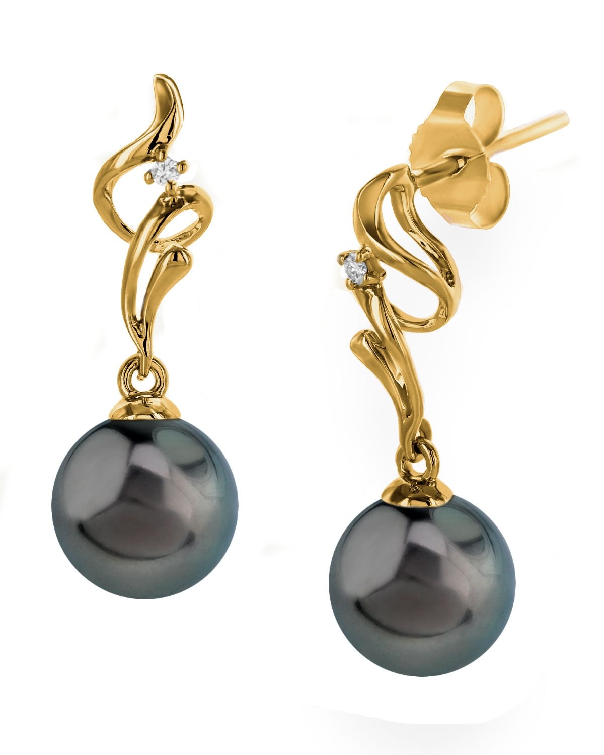 Tahitian South Sea Pearl & Diamond Aria Earrings - Model Image