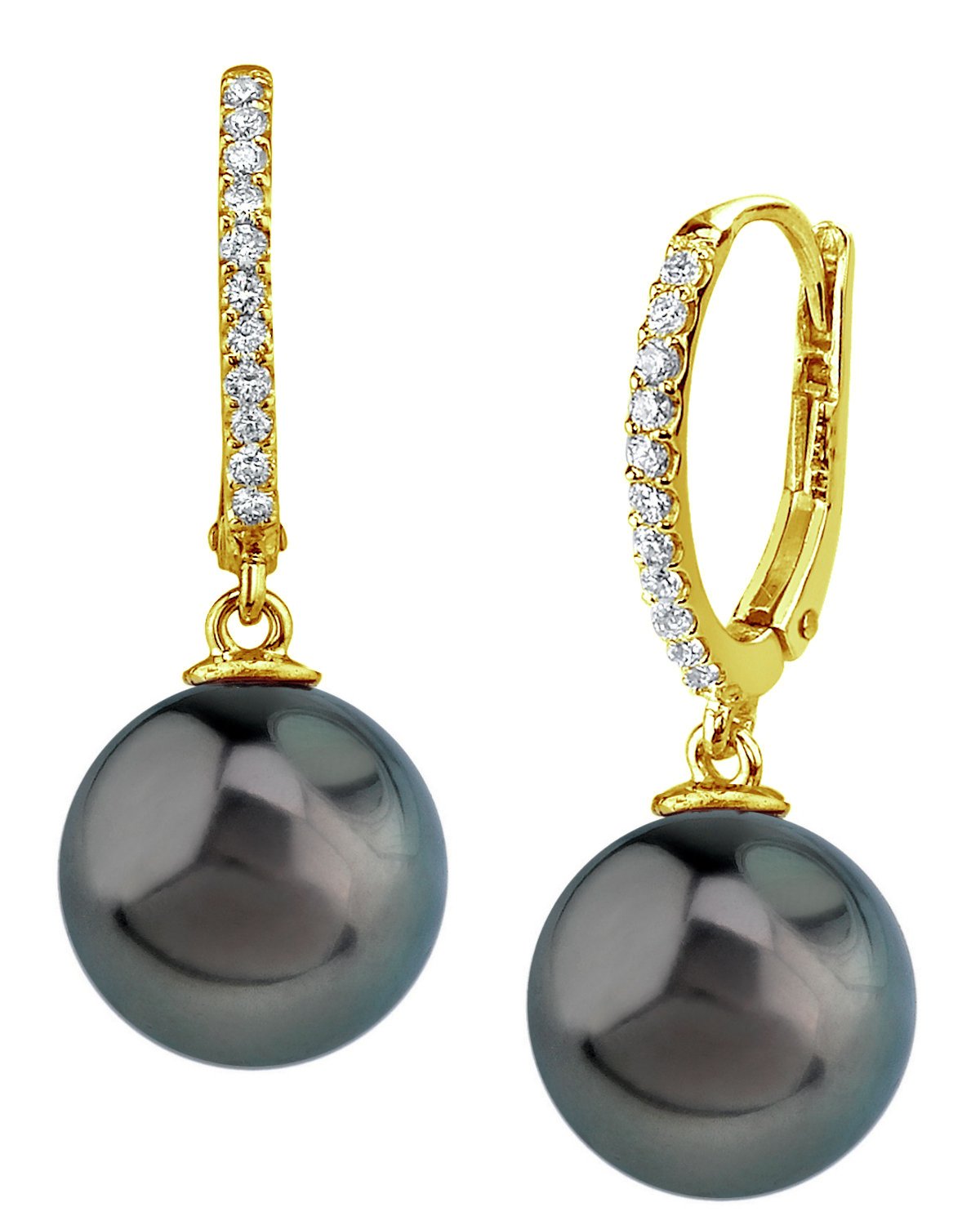 Tahitian South Sea Pearl & Diamond Aurora Leverback Earrings - Model Image