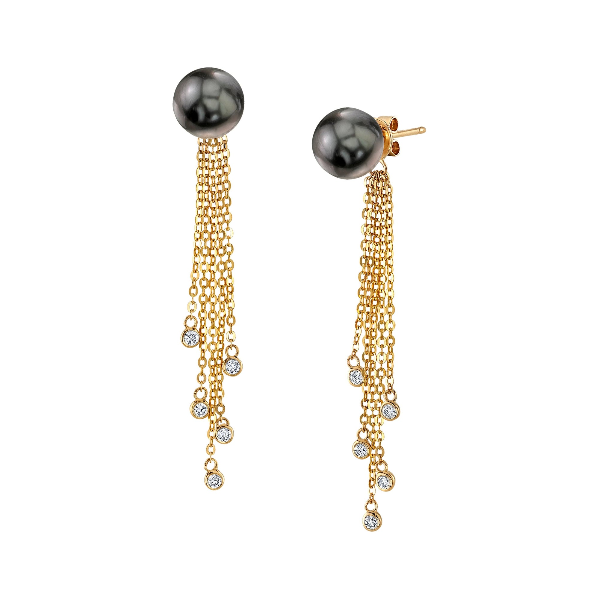 Tahitian South Sea Pearl Diamond Double Tear Earrings - Model Image