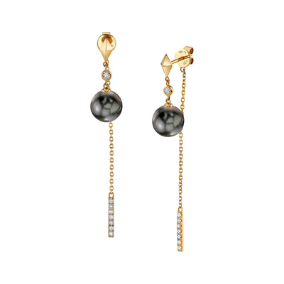 Tahitian South Sea Pearl & Diamond Krystal Earrings - Model Image