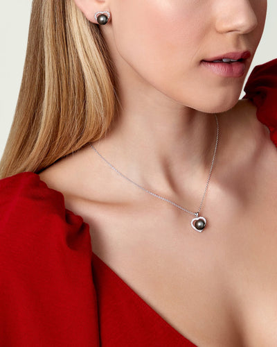 Tahitian South Sea Pearl & Diamond Amour Pendant - Model Image