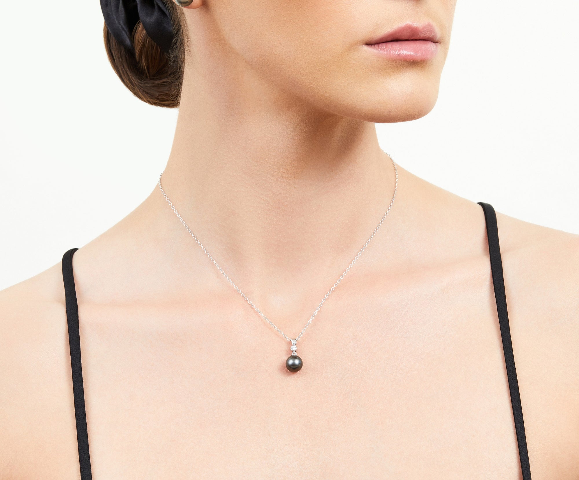 Tahitian South Sea Pearl & Diamond Michelle Pendant - Model Image