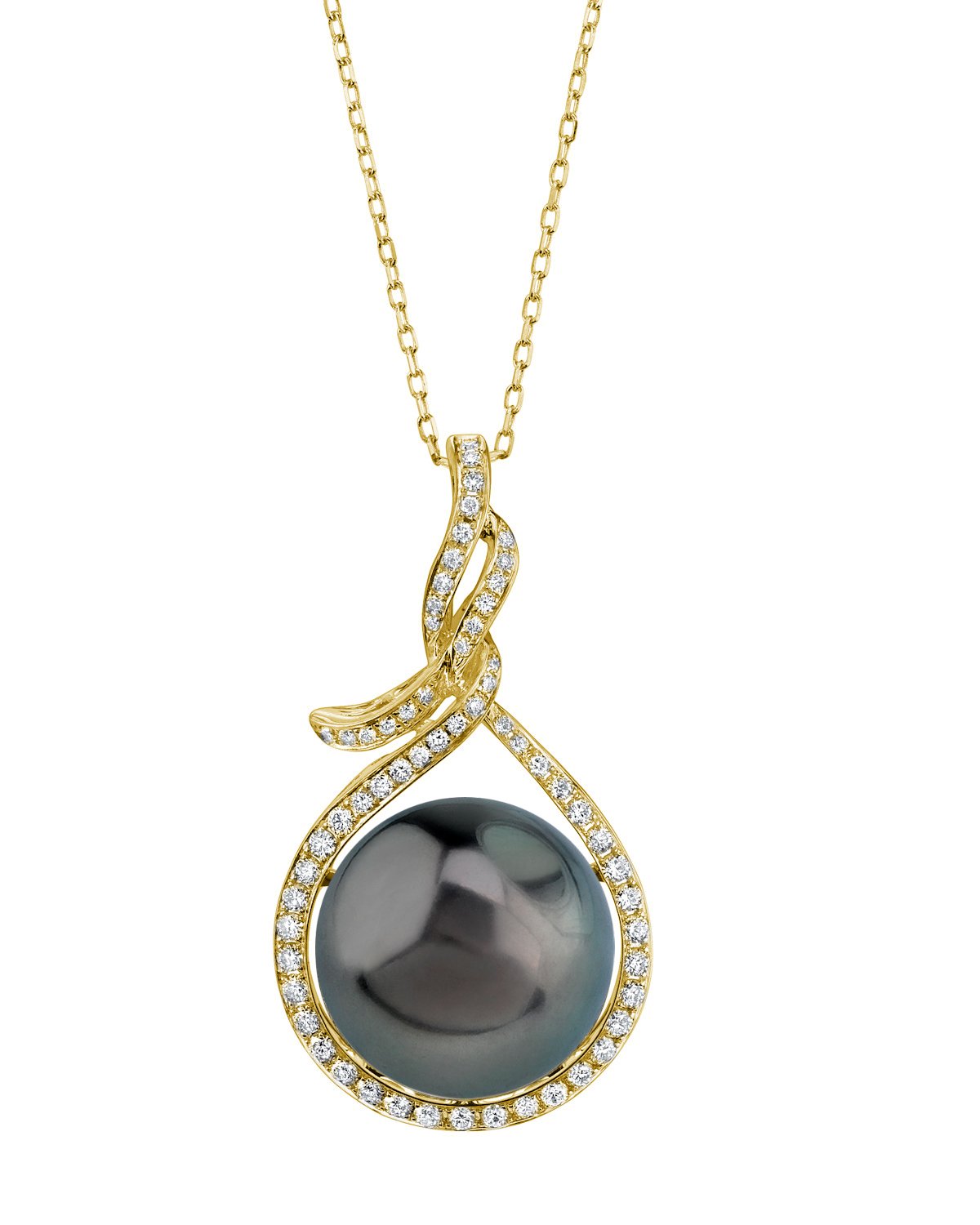 14mm Tahitian South Sea Pearl & Diamond Thedora Pendant - Model Image