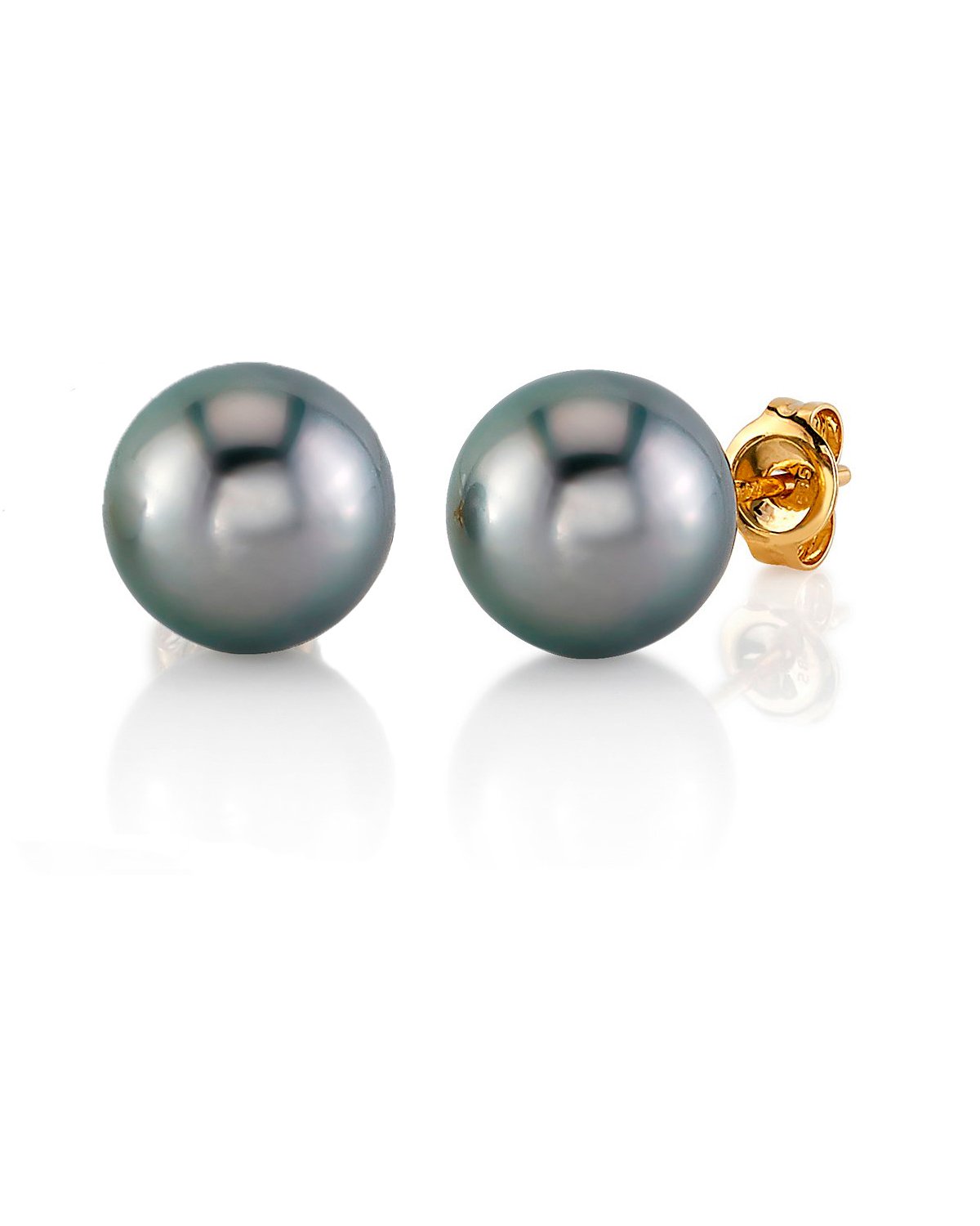 Tahitian South Sea Silver Round AAAA Pearl Stud Earrings - Secondary Image