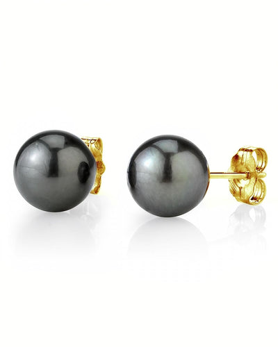 10mm Tahitian South Sea Round Pearl Stud Earrings- Various Colors - Third Image