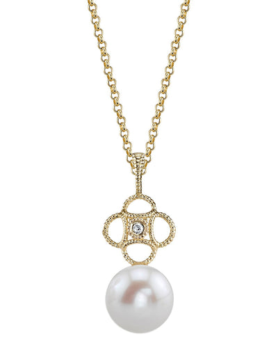 Freshwater Pearl & Diamond Lacy Pendant - Third Image